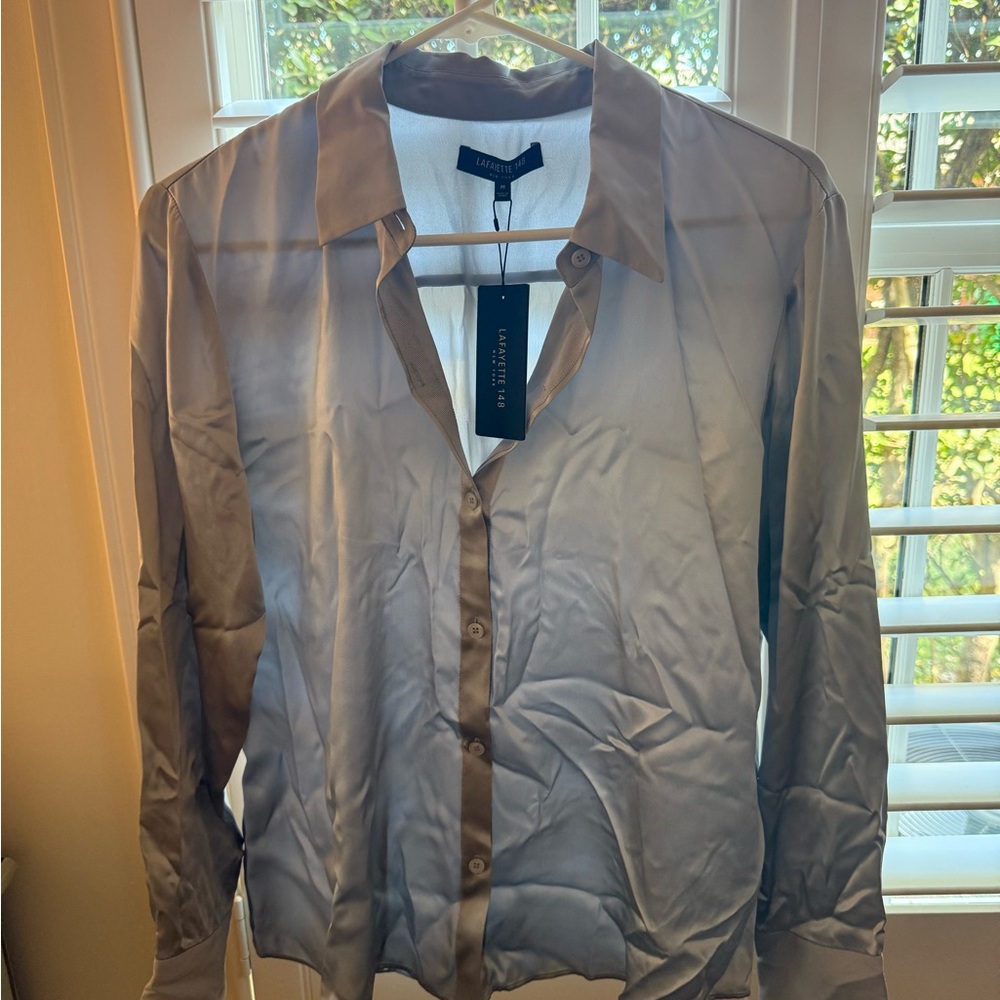 Lafayette 148 New York Silk Grey Blouse